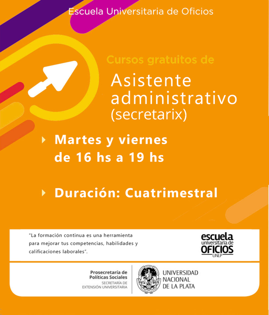 Inscripción a los cursos en modalidad virtual de la Escuela de Oficios de la UNLP
Inscripción a los cursos en modalidad virtual de la Escuela de Oficios de la UNLP