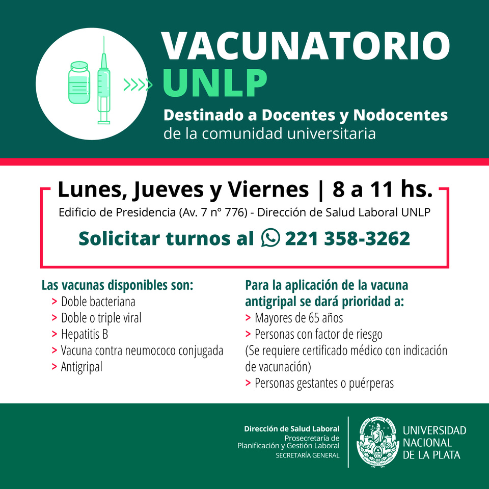 Campaña de Vacunación para trabajadores de la UNLP