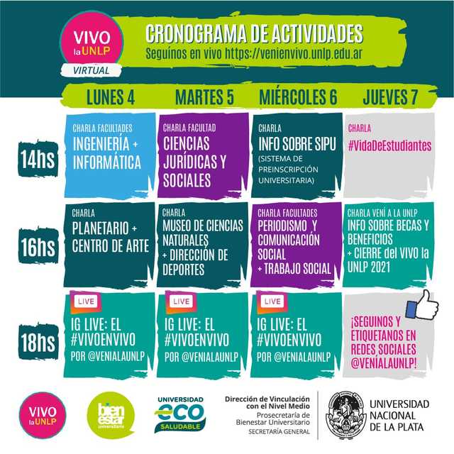 Desde hoy estudiantes secundarios de todo el país participan de la experiencia “Vivo la UNLP” virtual Desde hoy estudiantes secundarios de todo el país participan de la experiencia “Vivo la UNLP” virtual
