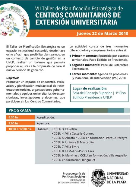 VII Taller de Planificación Estratégica de los Centros Comunitarios de Extensión VII Taller de Planificación Estratégica de los Centros Comunitarios de Extensión
