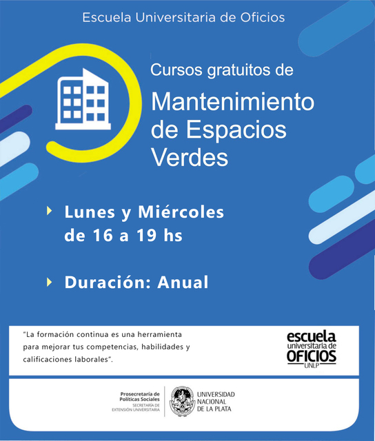 Inscripción a los cursos en modalidad virtual de la Escuela de Oficios de la UNLP
Inscripción a los cursos en modalidad virtual de la Escuela de Oficios de la UNLP
