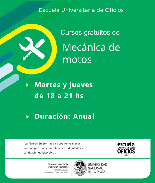 Inscripción a los cursos en modalidad virtual de la Escuela de Oficios de la UNLP
Inscripción a los cursos en modalidad virtual de la Escuela de Oficios de la UNLP