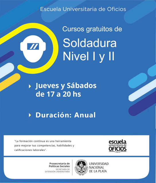 Inscripción a los cursos en modalidad virtual de la Escuela de Oficios de la UNLP
Inscripción a los cursos en modalidad virtual de la Escuela de Oficios de la UNLP