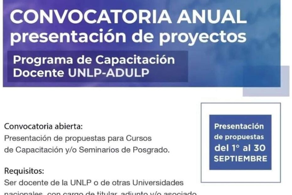 Convocatoria anual cursos UNLP ADULP